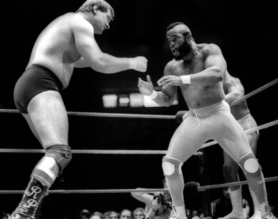 Roddy Piper and Mr. T at WWE's Wrestlemania at Madison Square Garden in 1985