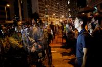 Protesters attend a demonstration in Hong Kong