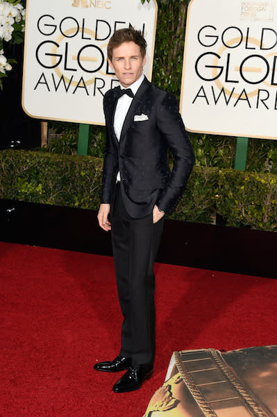 Eddie Redmayne in Gucci at the 73rd Golden Globe Awards.