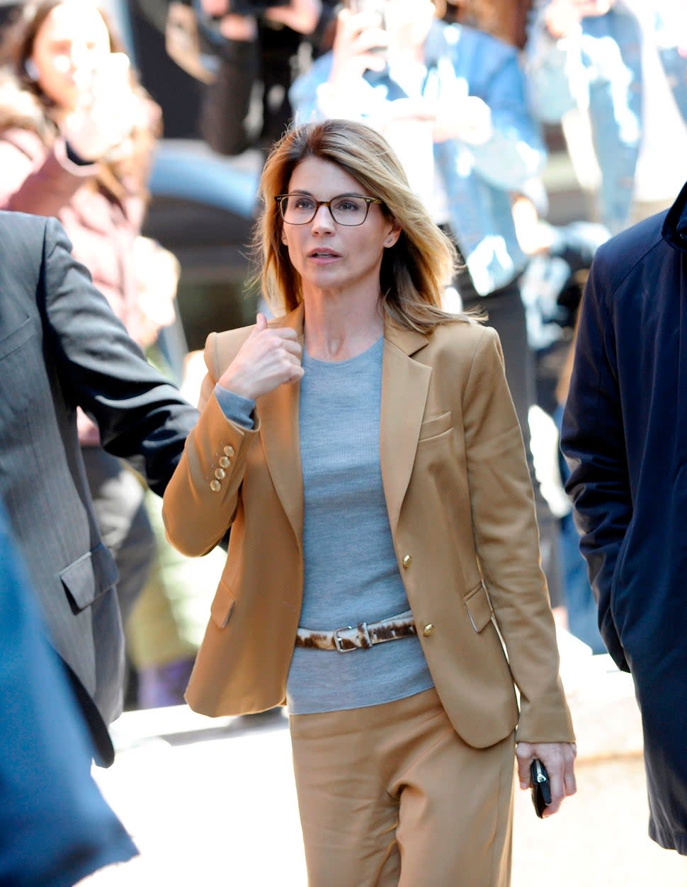 Lori Loughlin arrives at the court to appear before Judge M. Page Kelley to face charge for allegedly conspiring to commit mail fraud and other charges in the college admissions scandal at the John Joseph Moakley United States Courthouse in Boston, Massachusetts on April 3, 2019.