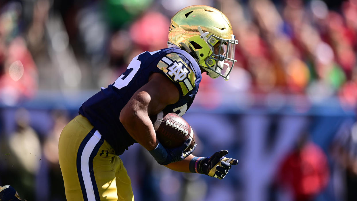  Chris Tyree (25) of the University of Notre Dame Fighting Irish during a 2021 regular season game. 