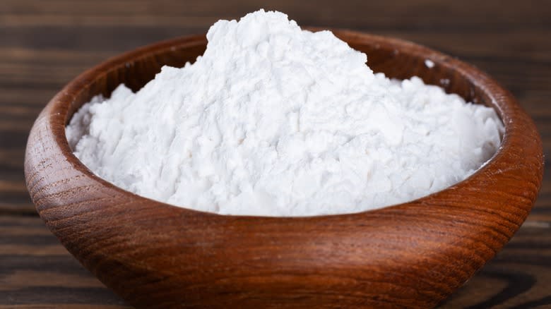 Wooden bowl of tapioca starch