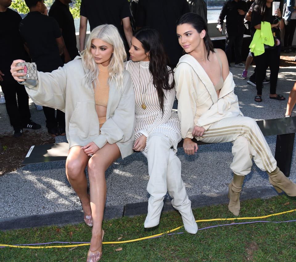 NEW YORK, NY - SEPTEMBER 07:  Kylie Jenner, Kim Kardashian, and Kendall Jenner attend the Kanye West Yeezy Season 4 fashion show on September 7, 2016 in New York City.  (Photo by Jamie McCarthy/Getty Images for Yeezy Season 4)