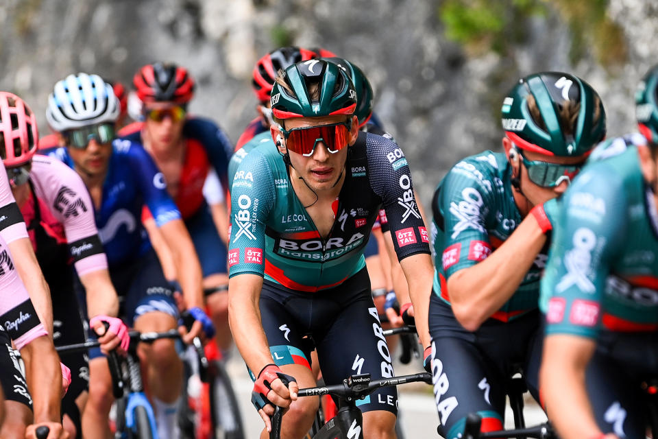 BRENTONICO SAN VALENTINO, ITALY - APRIL 19: Lennard KÃ¤mna of Germany and Team BORA-Hansgrohe competes during the 46th Tour of the Alps 2023, Stage 3 a 162.5km stage from Ritten to Brentonico San Valentino 1321m on April 19, 2023 in Brentonico San Valentino, Italy. (Photo by Tim de Waele/Getty Images)