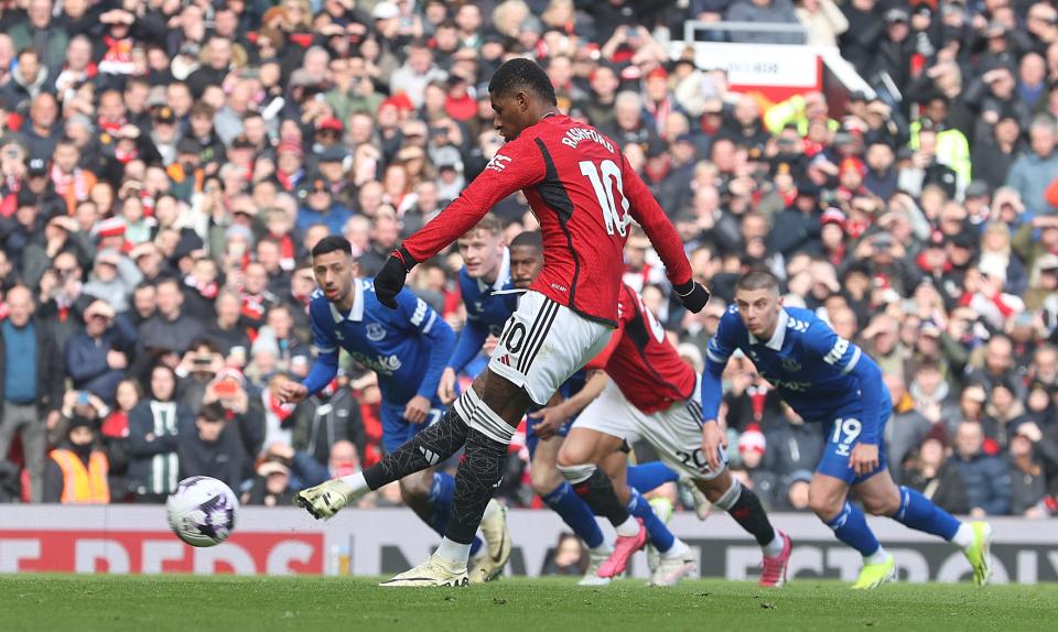 Marcus Rashford slots home United’s second goal (Getty Images)