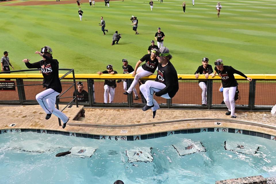 Cannonball! Players on the Diamondbacks celebrate in style.