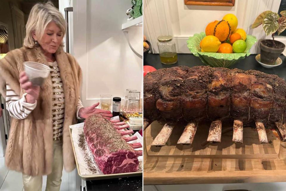 <p>Christopher Spitzmiller/Instagram; Martha Stewart/Instagram</p> Martha Stewart prepares a rib roast for Christmas dinner