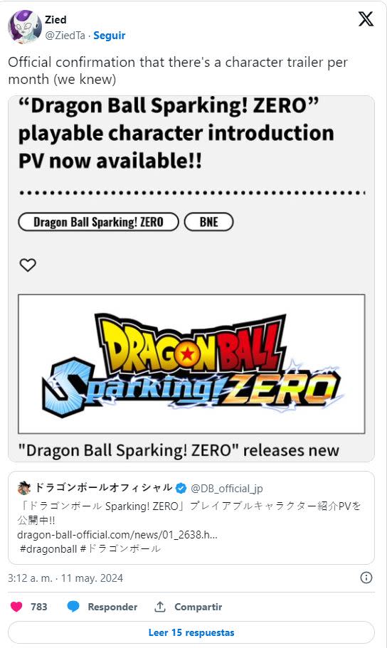 Cada mes habrá se compartirán nuevos detalles de Dragon Ball: Sparking! ZERO