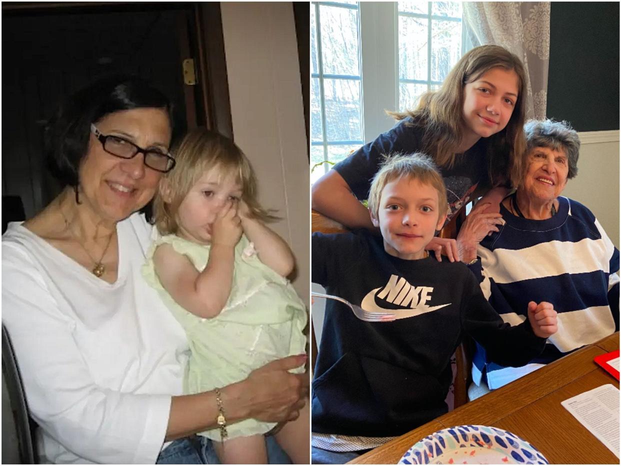 Composite image of the writer's Auntie Joanne and daughter Cameran in 2007 on the left, and Auntie Pauline with Brooks and Kyle (her other daughter and son) on the right in 2021