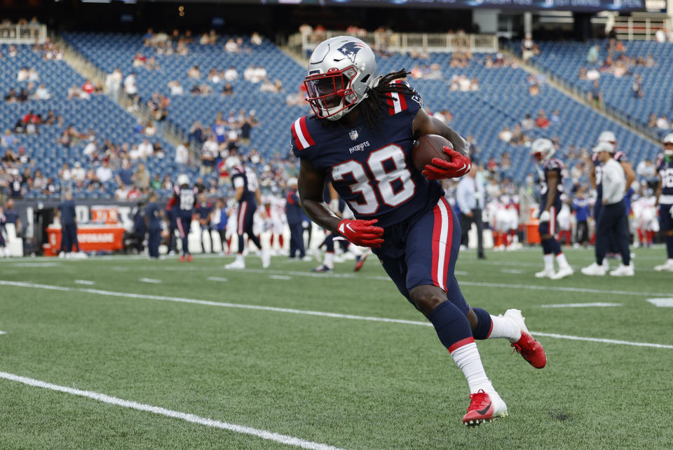 New England Patriots running back Rhamondre Stevenson (38) has fantasy upside