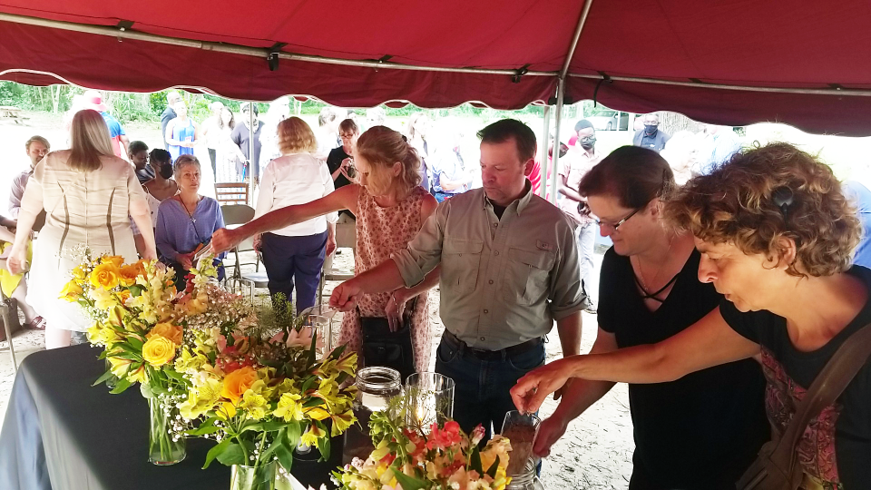 Alachua County Commissioner Ken Cornell at a soil collection ceremony in Micanopy.