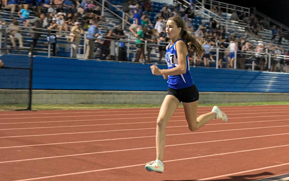 Wildwood’s Hannah Serfass competes in the 800 meter dash during the 1A Region 2 track and field championships at Mount Dora Christian Academy in Mount Dora on Wednesday, May 4, 2022.