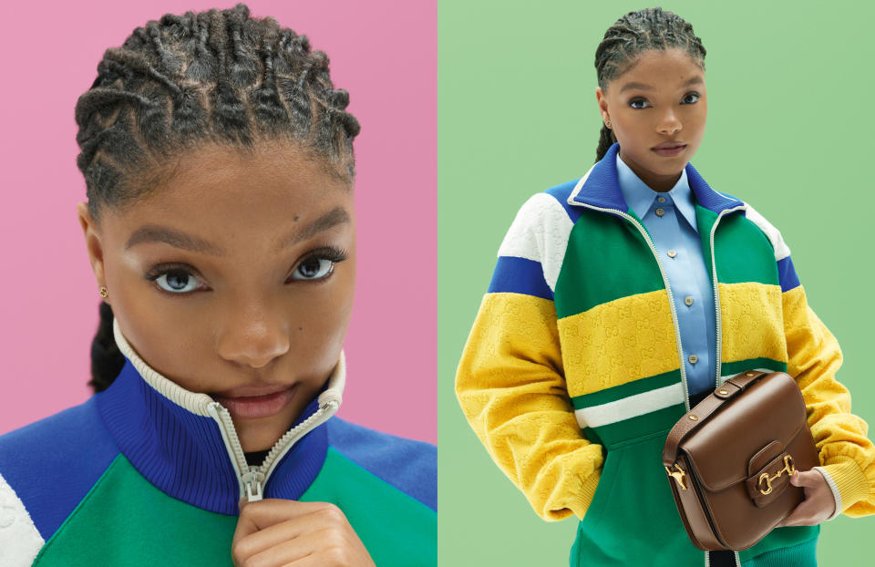 Halle Bailey fronting <a href="https://wwd.com/business-news/retail/gucci-new-york-meatpacking-district-store-opening-1235582077/" rel="nofollow noopener" target="_blank" data-ylk="slk:Gucci;elm:context_link;itc:0;sec:content-canvas" class="link ">Gucci</a>’s Horsebit 1955 campaign.