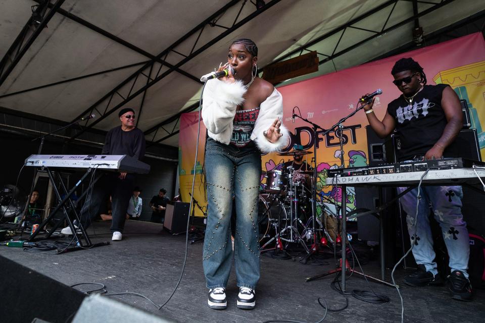 J Noa performs during Floodfest at Mohawk during SXSW Thursday, March 14, 2024. The 18-yr-old Dominican prodigy is one of this year's breakout acts.