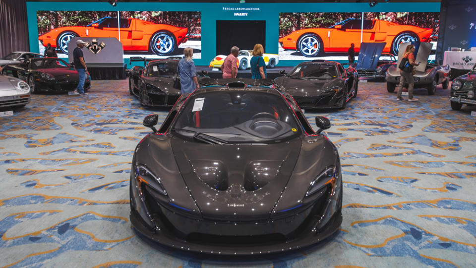 Carbon-fiber-bodied McLarens on display before the Broad Arrow auction, held at the Ritz-Carlton Amelia Island in 2023.