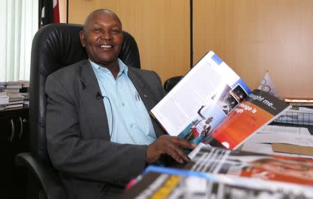 Head of Kenya's Olympics committee, Kipchoge Keino speaks during a Reuters interview inside his office in Kenya's capital Nairobi, February 9, 2016. REUTERS/Thomas Mukoya