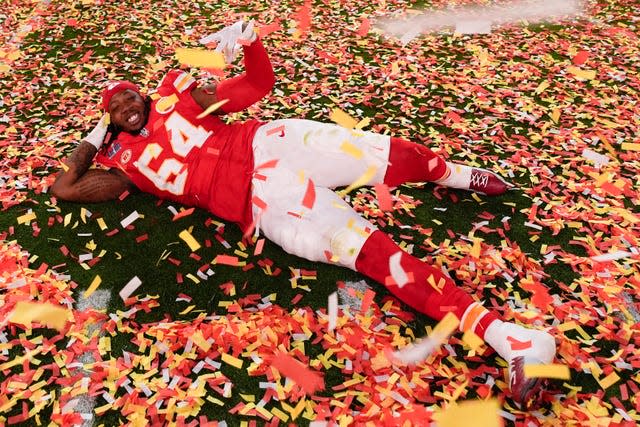 Kansas City Chiefs offensive tackle Wanya Morris celebrates