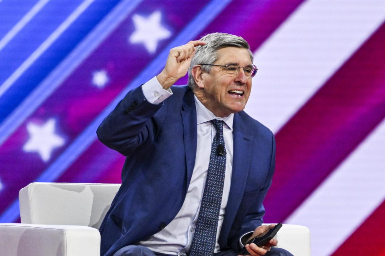 <span>Stephen Moore speaks at CPAC on Saturday.</span><span>Photograph: Celal Gunes/Anadolu via Getty Images</span>