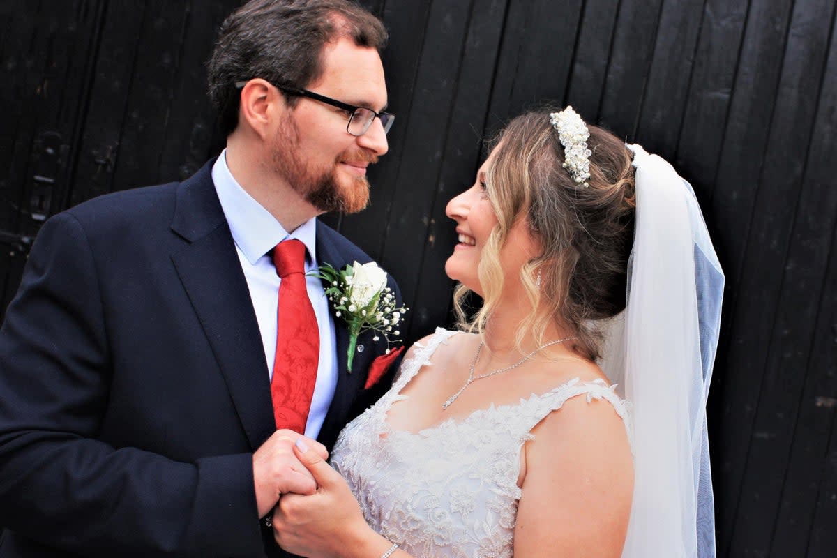 Beyza Ucar and her husband Edward on their wedding day on September 8, 2022. Photo credit: Becca Marriott/PA.