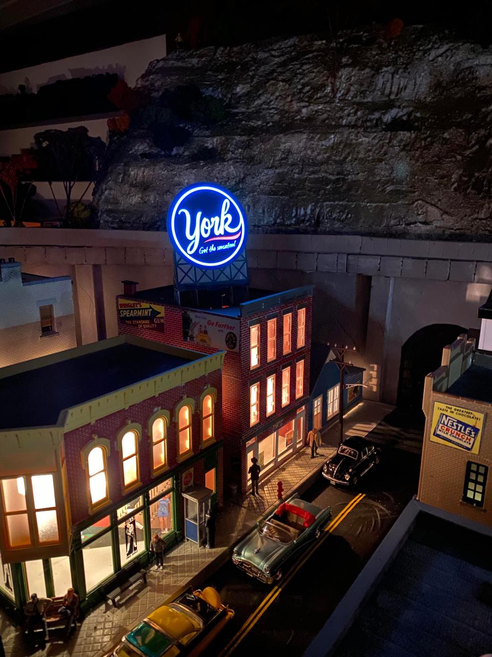 Tristan Mundis’ model train set features the York Peppermint Patties sign and logos of other iconic York County products.