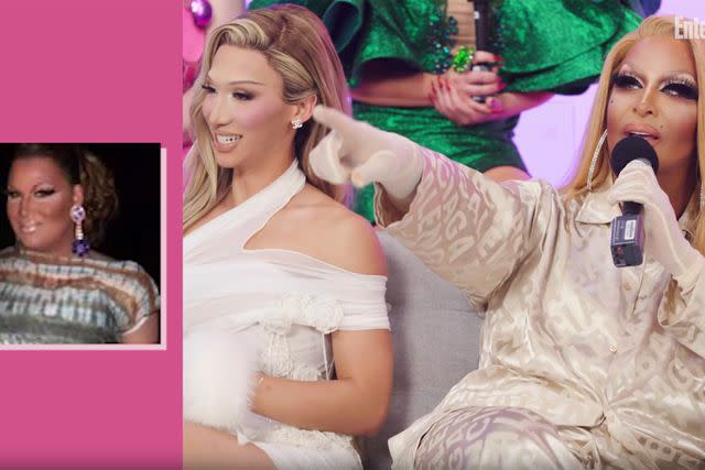 Plastique Tiara and Roxxxy Andrews seeing an early image of Roxxxy in drag