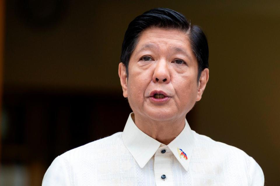 PHOTO: President of the Philippines Ferdinand R Marcos Jr delivers statements to the media at Parliament House in Canberra, February 29, 2024. (Alex Ellinghausen/Sydney Morning Herald via Getty Images)