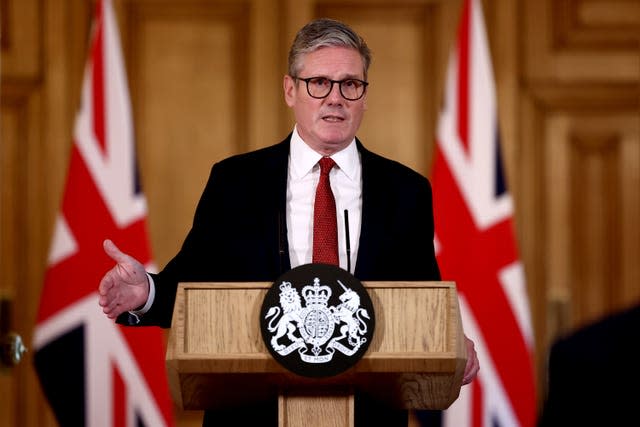 Prime Minister Sir Keir Starmer speaks during a press conference in Downing Street, London, following scenes of violent unrest in Southport, London, Hartlepool and Manchester in the wake of the killing of three young girls in a knife attack.