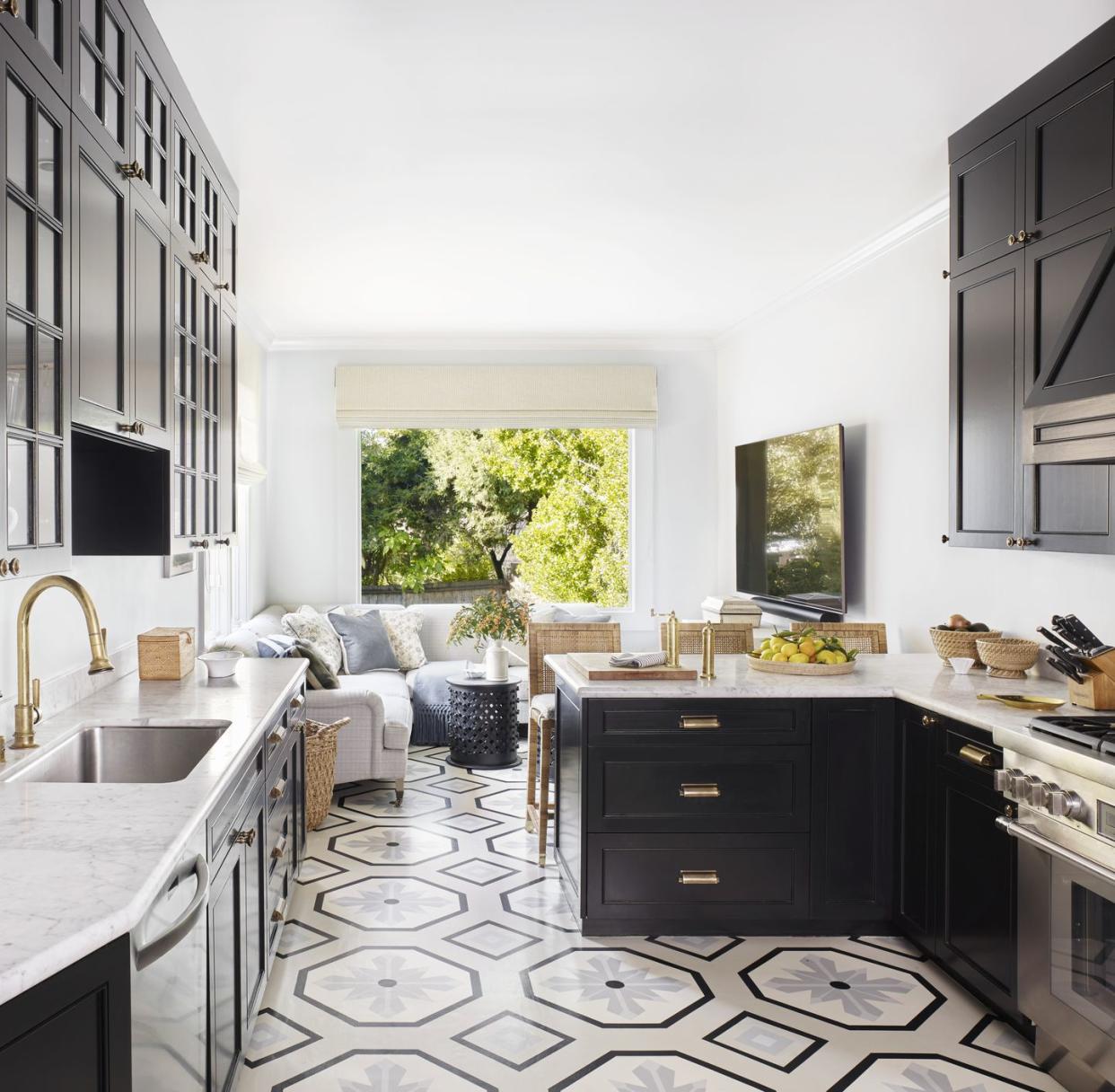 small kitchen painted floor black cabinets palmer weiss california