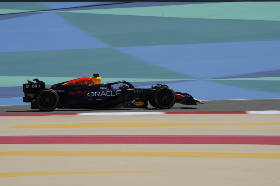 Red Bull driver Max Verstappen of the Netherlands steers his car for a Formula One pre season test at the Bahrain International Circuit in Sakhir, Bahrain, Wednesday, Feb. 21, 2024. (AP Photo/Darko Bandic)