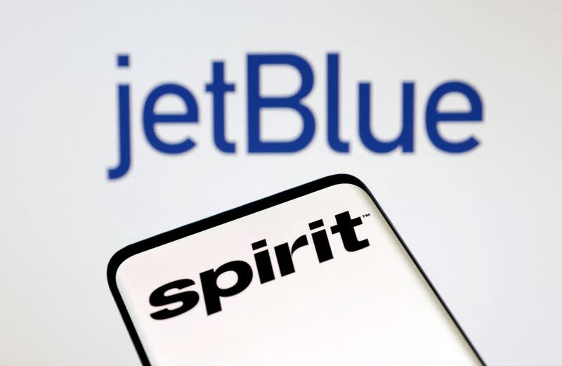 FILE PHOTO: Illustration shows Spirit Airlines and jetBlue Airways logos