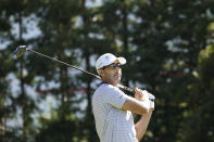 Cameron Tringale of the United States hits his tee shot on the fourth hole during the final round of the Zozo Championship golf tournament at Accordia Golf Narashino Country Club on Sunday, Oct. 24, 2021, in Inzai, Chiba Prefecture, Japan. (AP Photo/Tomohiro Ohsumi)