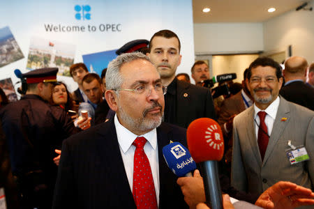 FILE PHOTO: Venezuela's Oil Minister Nelson Martinez talks to journalists after a meeting in Vienna, Austria May 24, 2017. REUTERS/Leonhard Foeger/File Photo