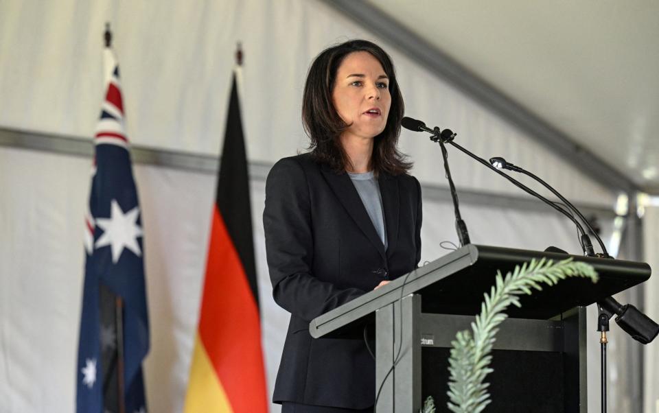 German Minister for Foreign Affairs Annalena Baerbock speaks during a ceremony