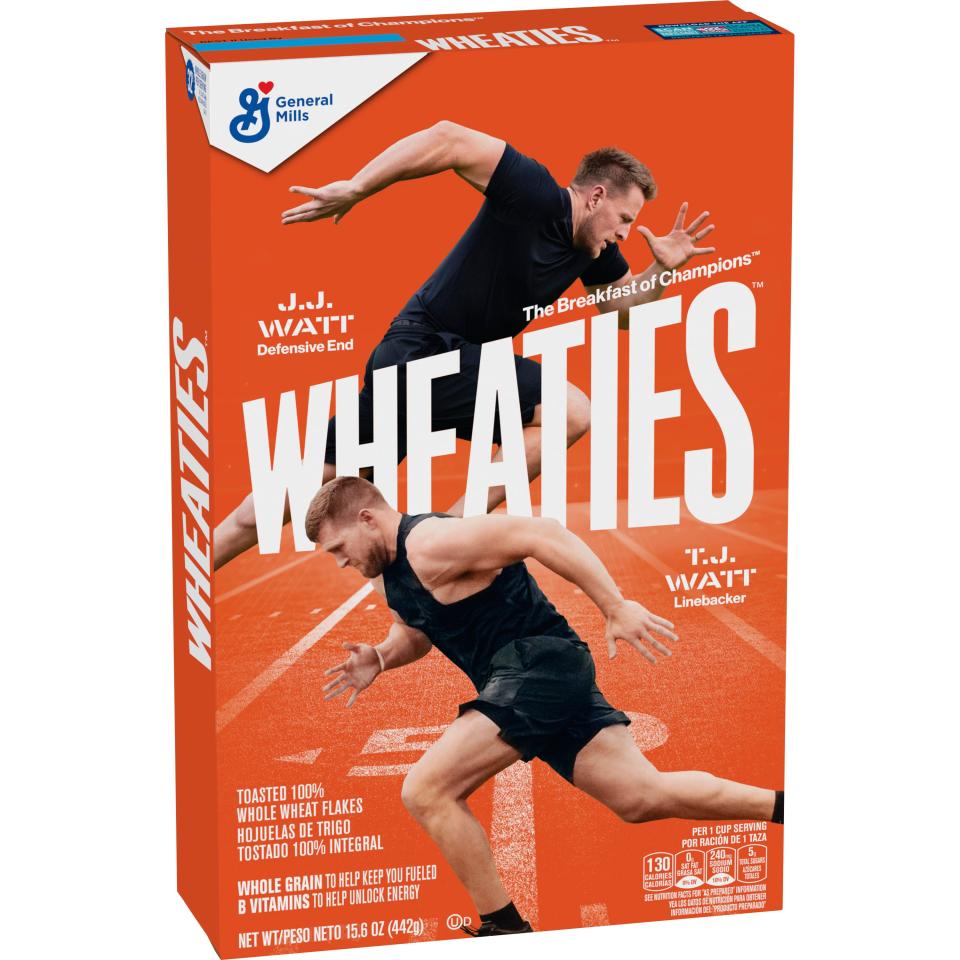 Wheaties, long known for having premier athletes on its packaging, released a cereal box last year with the NFL Watt brothers, J.J. and T.J., on the front.