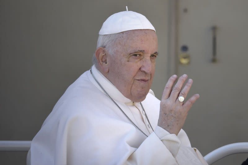 Pope Francis (pictured during Easter 2023) has denounced criticisms of same sex couples being blessed by Catholic clergy as 'hypocrisy" in an interview with an Italian magazine. File Photo by Stefano Spaziani/UPI