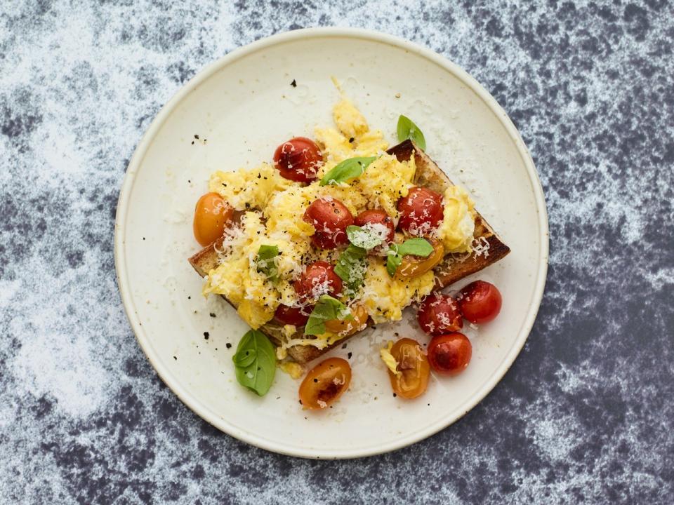 Soft-Scrambled Egg Sandwich With Blistered Tomatoes and Parmesan