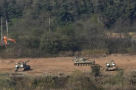 South Korean army K-9 self-propelled howitzers move in Paju, near the border with North Korea, South Korea, Tuesday, Oct. 19, 2021. North Korea on Tuesday fired at least one ballistic missile into the sea in what South Korea’s military described as a weapon likely designed for submarine-based launches, marking possibly the most significant demonstration of the North’s military might since President Joe Biden took office.(AP Photo/Ahn Young-joon)