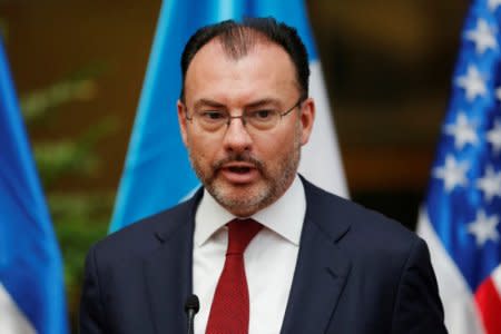 Mexico's Foreign Minister Luis Videgaray delivers a message after a meeting with U.S. Homeland Security Secretary Kirstjen Nielsen and his Central American counterparts in Guatemala City, Guatemala July 10, 2018. REUTERS/Luis Echeverria