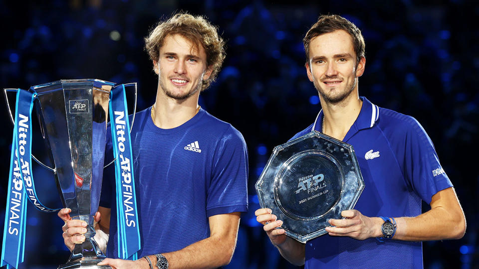 Pictured left is Alexander Zverev alongside Daniil Medvedev at the ATP Finals in Turin in 2021.