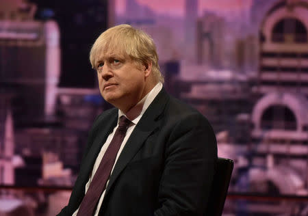 Britain's Foreign Secretary Boris Johnson is seen appearing on the BBC's Andrew Marr Show in this photograph received via the BBC in London, Britain March 18, 2018. Jeff Overs/BBC/Handout via REUTERS