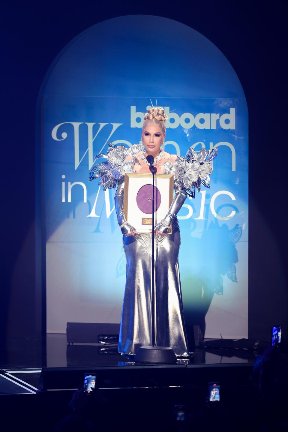 Ivy Queen was presented with the Icon Award at the 2023 Billboard Women In Music at YouTube Theater on Wednesday in Inglewood, Calif.