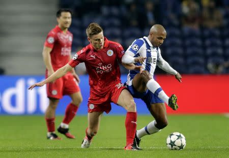 Football Soccer - FC Porto v Leicester City - UEFA Champions League Group Stage - Group G - Dragao Stadium, Oporto, Portugal - 7/12/16 FC Porto's Yacine Brahimi in action with Leicester City's Harvey Barnes Reuters / Miguel Vidal Livepic