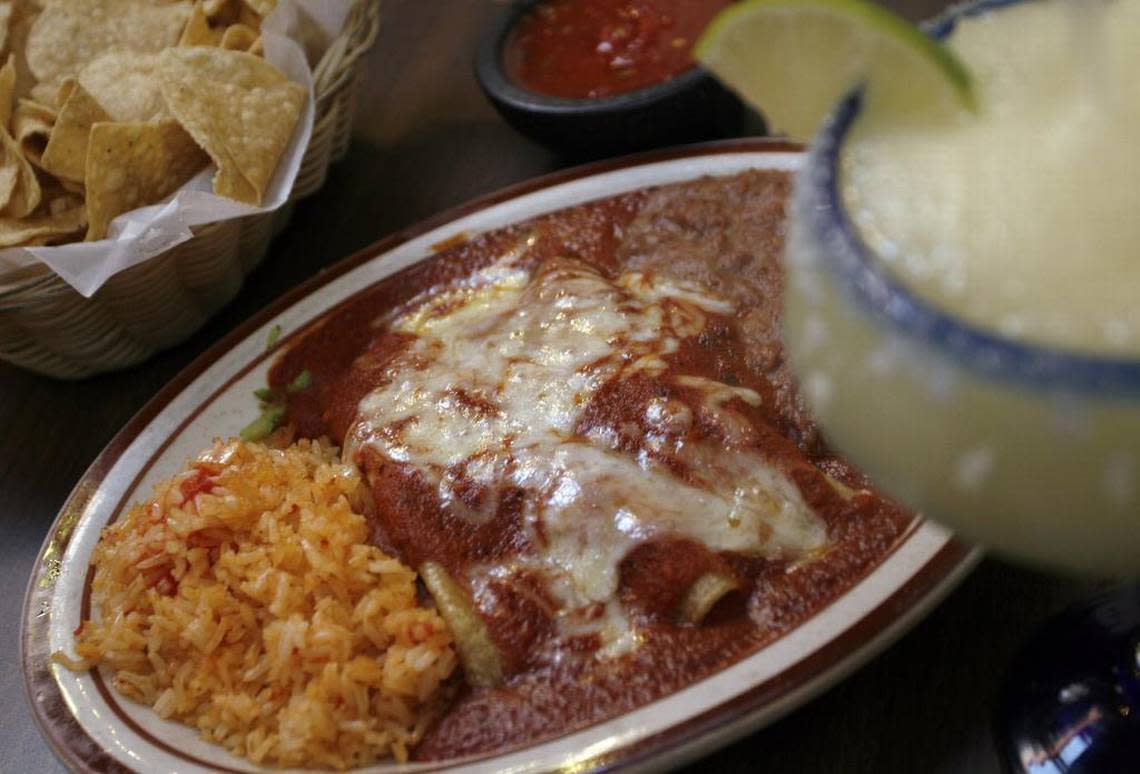 Broccoli enchiladas and a margarita at the Original Mexican Eats Cafe in Fort Worth.