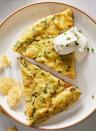 <p>For added crunch, we loaded this <a href="https://www.delish.com/cooking/recipe-ideas/a24229816/frittata-recipe/" rel="nofollow noopener" target="_blank" data-ylk="slk:frittata;elm:context_link;itc:0;sec:content-canvas" class="link ">frittata</a> with <a href="https://www.delish.com/food-news/g20667311/best-potato-chips-ranked/" rel="nofollow noopener" target="_blank" data-ylk="slk:potato chips;elm:context_link;itc:0;sec:content-canvas" class="link ">potato chips</a>. We went with sour cream & onion, but feel free to sub in your own favorite flavor! Don't forget to top with chives, sour cream, and even <em>more</em> chips to really make this frittata a next-level breakfast.<br><br>Get the <strong><a href="https://www.delish.com/cooking/recipe-ideas/a28425272/potato-chip-frittata-recipe/" rel="nofollow noopener" target="_blank" data-ylk="slk:Potato Chip Frittata recipe;elm:context_link;itc:0;sec:content-canvas" class="link ">Potato Chip Frittata recipe</a></strong>.</p>