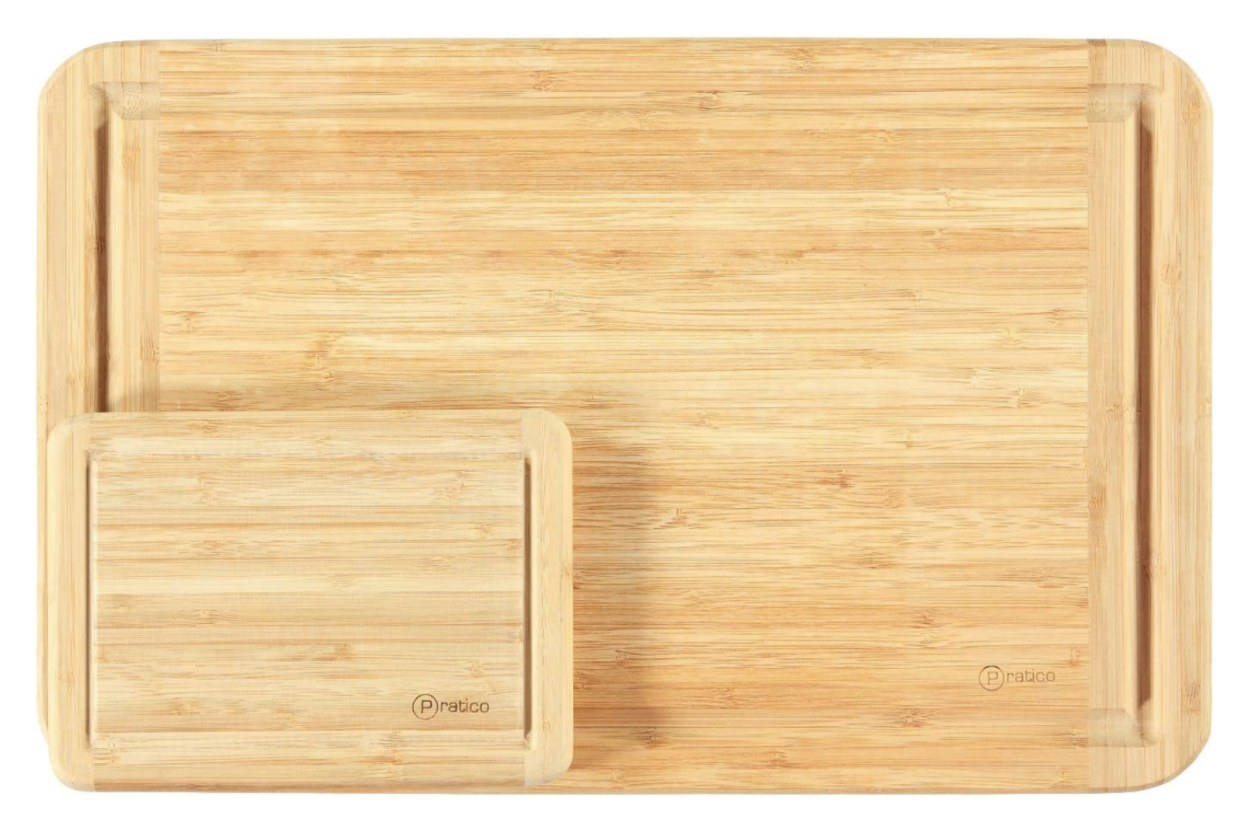 Pratico Kitchen Bamboo Cutting Board and Serving Tray with Juice Groove Set