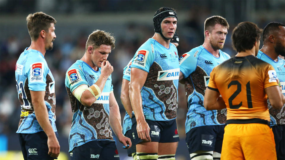The Waratahs during their loss to the Jaguares. (Getty Images)