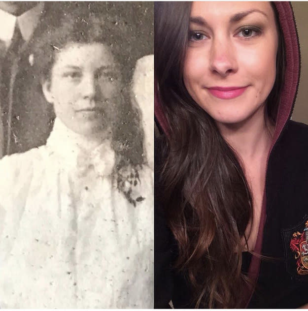 <div><p>"My great-great-grandmother and me!"</p><p>—<a href="https://www.buzzfeed.com/starspangledb" rel="nofollow noopener" target="_blank" data-ylk="slk:starspangledb;elm:context_link;itc:0;sec:content-canvas" class="link ">starspangledb</a></p></div><span><a href="https://www.buzzfeed.com/starspangledb" rel="nofollow noopener" target="_blank" data-ylk="slk:buzzfeed.com;elm:context_link;itc:0;sec:content-canvas" class="link ">buzzfeed.com</a></span>