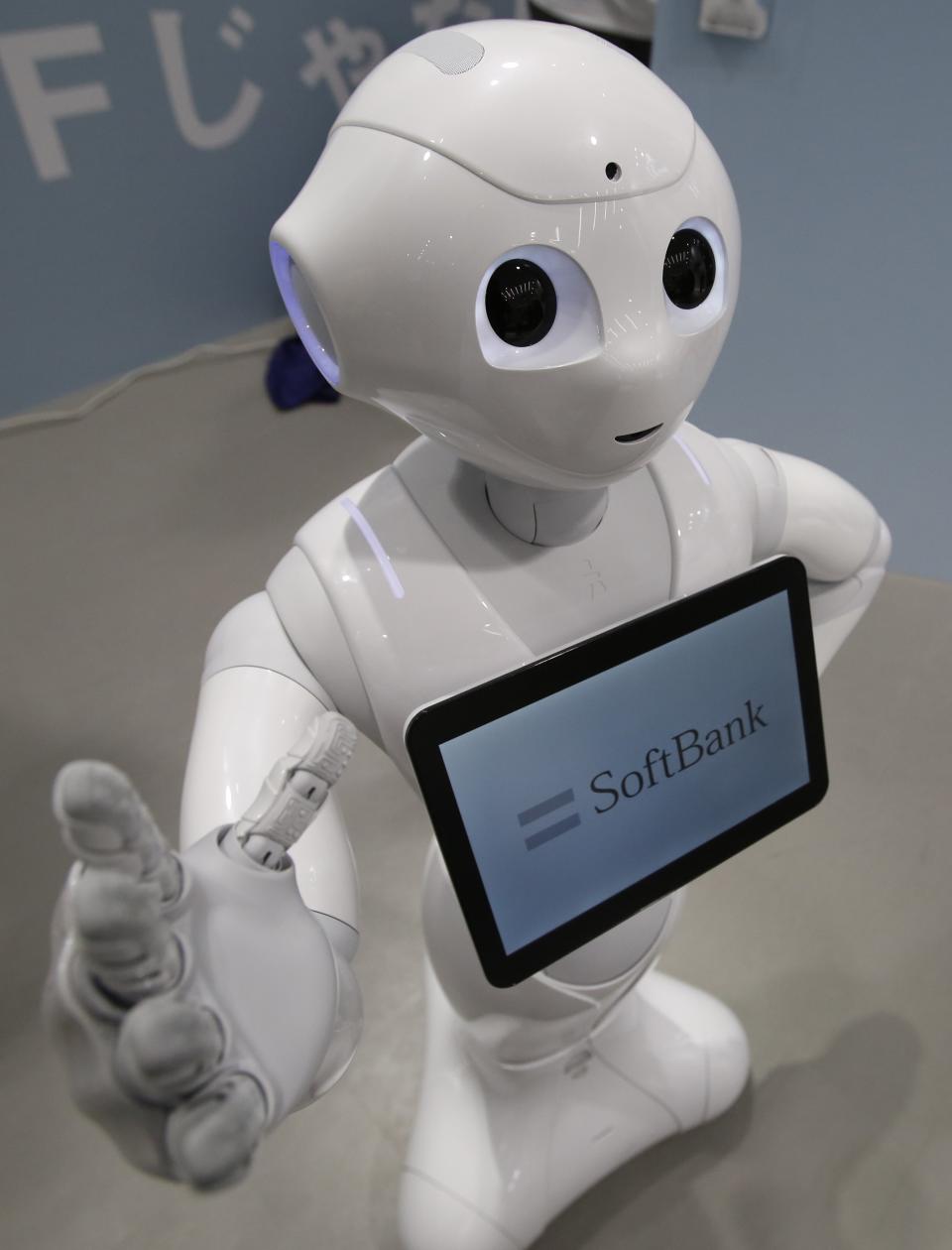 SoftBank Corp's human-like robot named 'pepper' is displayed at its branch in Tokyo