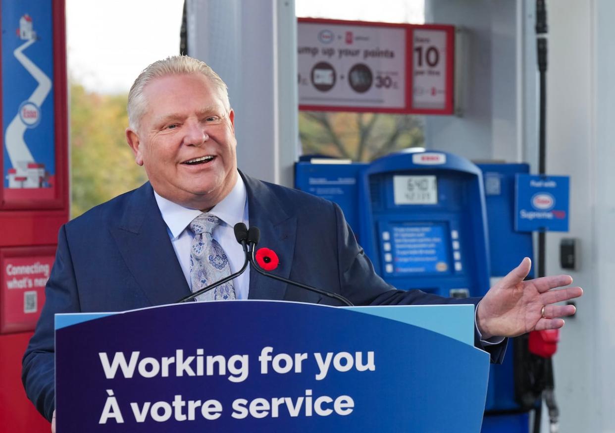 Premier Doug Ford said Monday that the province will be extending its tax cuts on both gas and fuel until the end of 2024. (Nathan Denette/The Canadian Press - image credit)