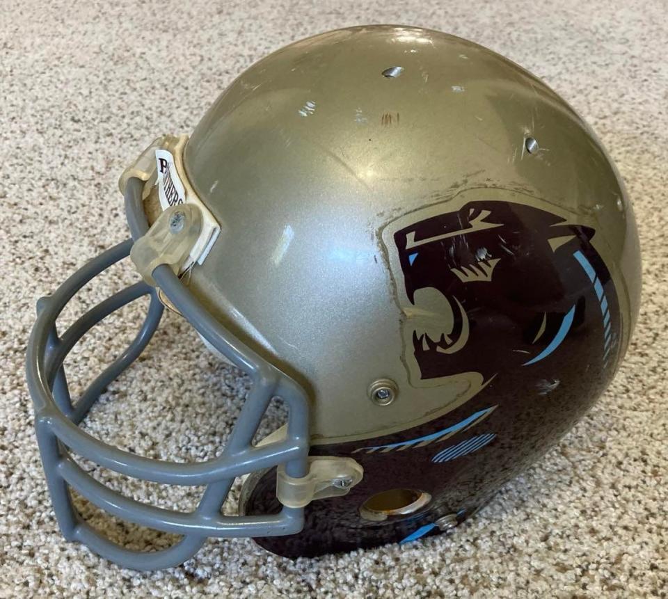This is the helmet worn by Stark County native Mark Miller when he played for the Michigan Panthers of the USFL in 1983. Miller, a Canton South High School graduate, also played for the Cleveland Browns.